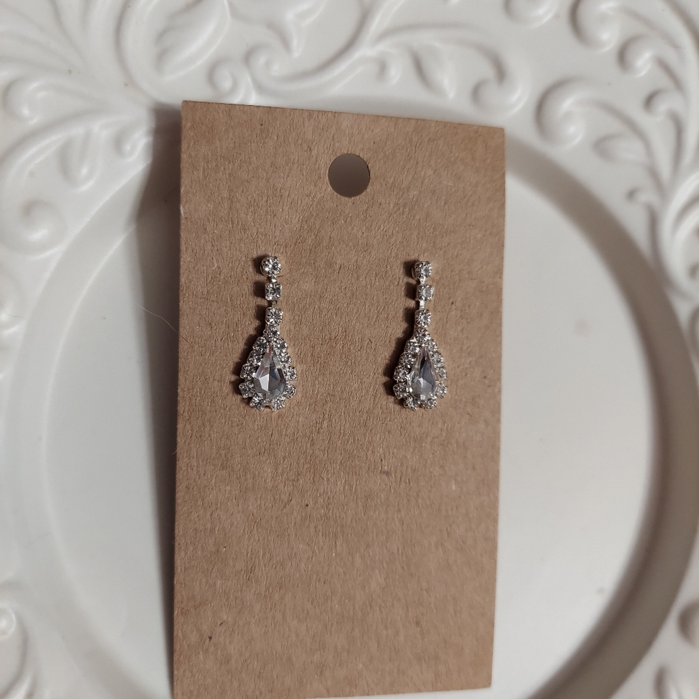 House of Harlow Silver Faceted Crystal Teardrop Earrings